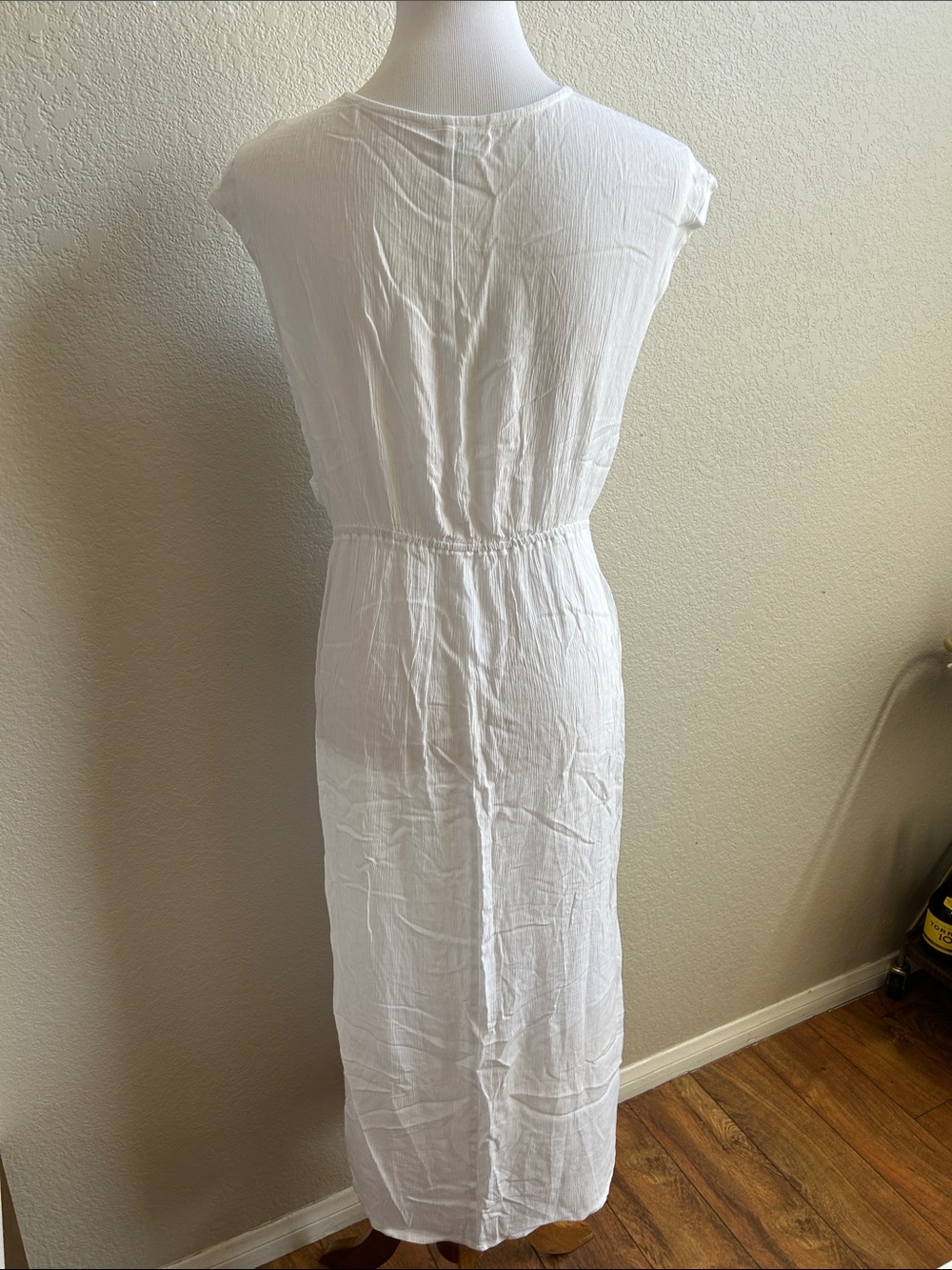 Kona Sol White V-Neck Maxi Coverup Swim Dress with Drawstring Waist Medium - Picture 4 of 5